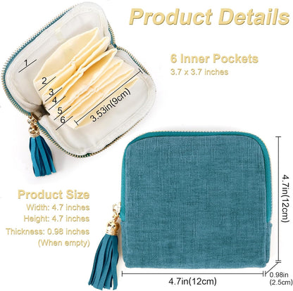 Small Travel Jewelry Case, Portable Soft Jewelry Bags, Organizer Pouch with 6 Compartments Pocket, Anti-Scratch Storage Holder for Bangle Bracelets Earrings Necklace, Women Gifts, Ocean Blue