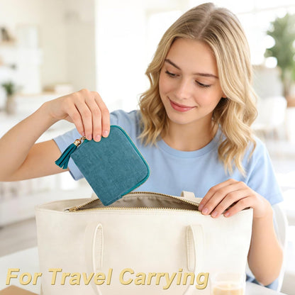 Small Travel Jewelry Case, Portable Soft Jewelry Bags, Organizer Pouch with 6 Compartments Pocket, Anti-Scratch Storage Holder for Bangle Bracelets Earrings Necklace, Women Gifts, Ocean Blue