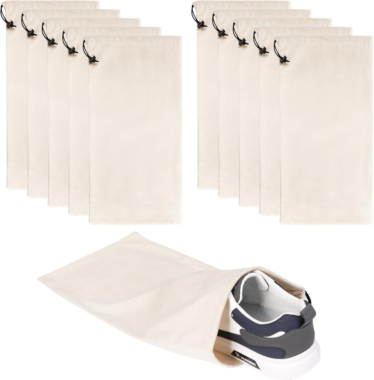 10 Pcs Single Shoe Bags for Travel,18"X9"shoe travel bag for Packing Dustproof Shoe Bag storage Sneaker Travel Bags Washable & Reusable dust bags for Boots Handbags Shoes & Toys (Beige)
