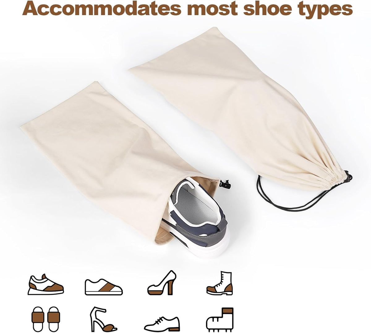 10 Pcs Single Shoe Bags for Travel,18"X9"shoe travel bag for Packing Dustproof Shoe Bag storage Sneaker Travel Bags Washable & Reusable dust bags for Boots Handbags Shoes & Toys (Beige)