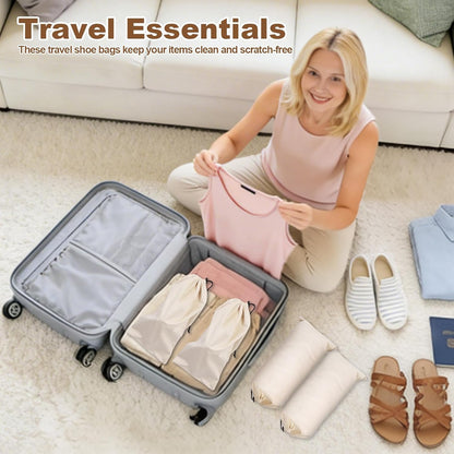 10 Pcs Single Shoe Bags for Travel,18"X9"shoe travel bag for Packing Dustproof Shoe Bag storage Sneaker Travel Bags Washable & Reusable dust bags for Boots Handbags Shoes & Toys (Beige)