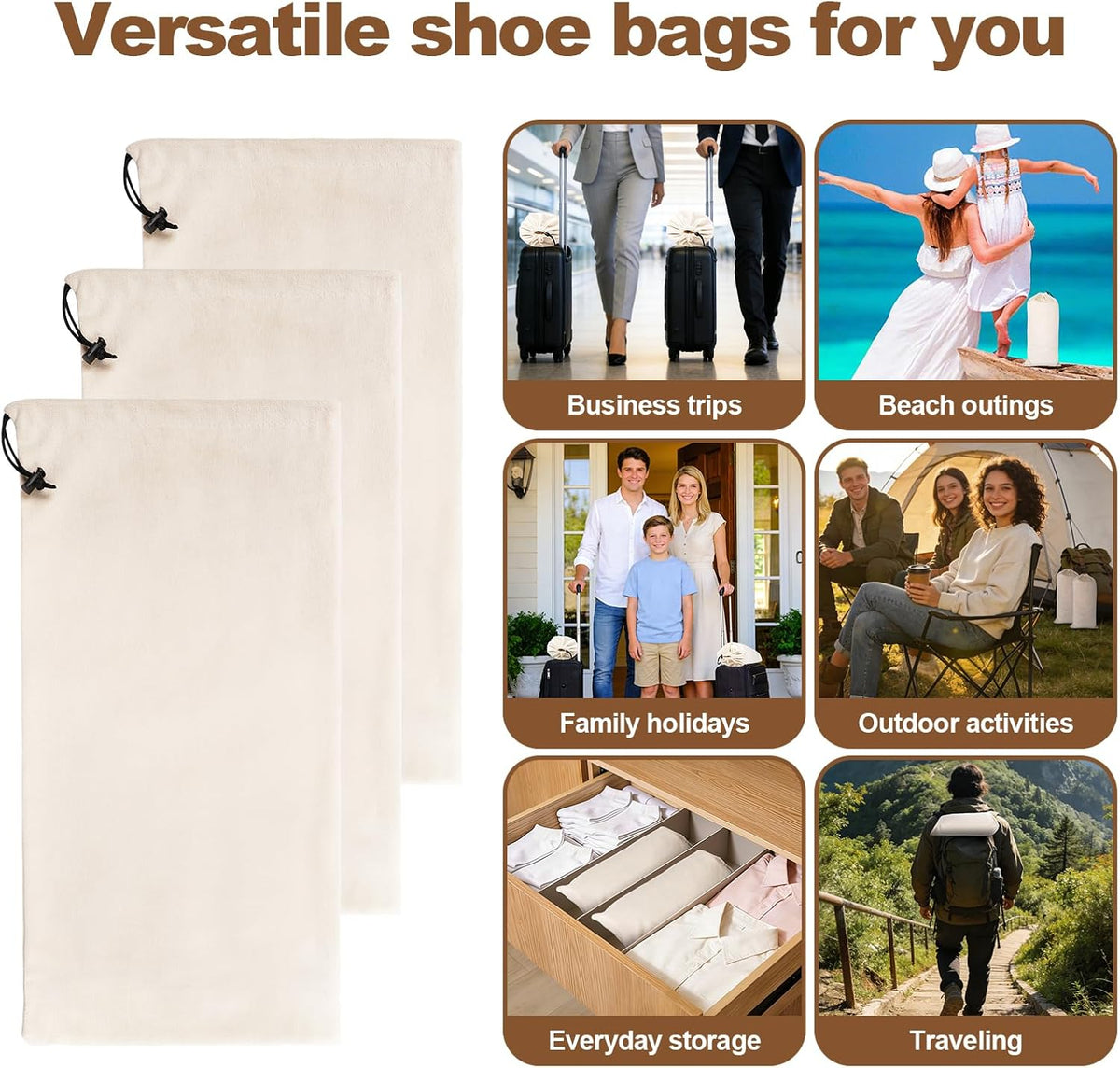 10 Pcs Single Shoe Bags for Travel,18"X9"shoe travel bag for Packing Dustproof Shoe Bag storage Sneaker Travel Bags Washable & Reusable dust bags for Boots Handbags Shoes & Toys (Beige)