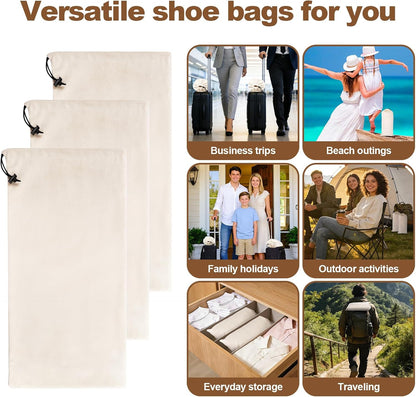 10 Pcs Single Shoe Bags for Travel,18"X9"shoe travel bag for Packing Dustproof Shoe Bag storage Sneaker Travel Bags Washable & Reusable dust bags for Boots Handbags Shoes & Toys (Beige)