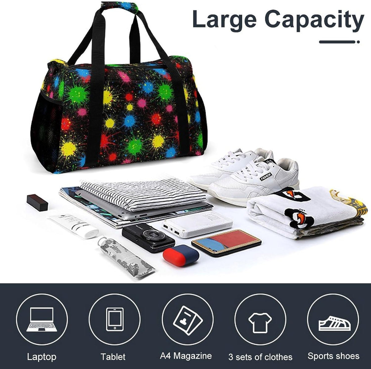 Foldable Weekender Travel Duffel Bag Lightweight Carry On Overnight Tote Bag for Women Sport Yoga