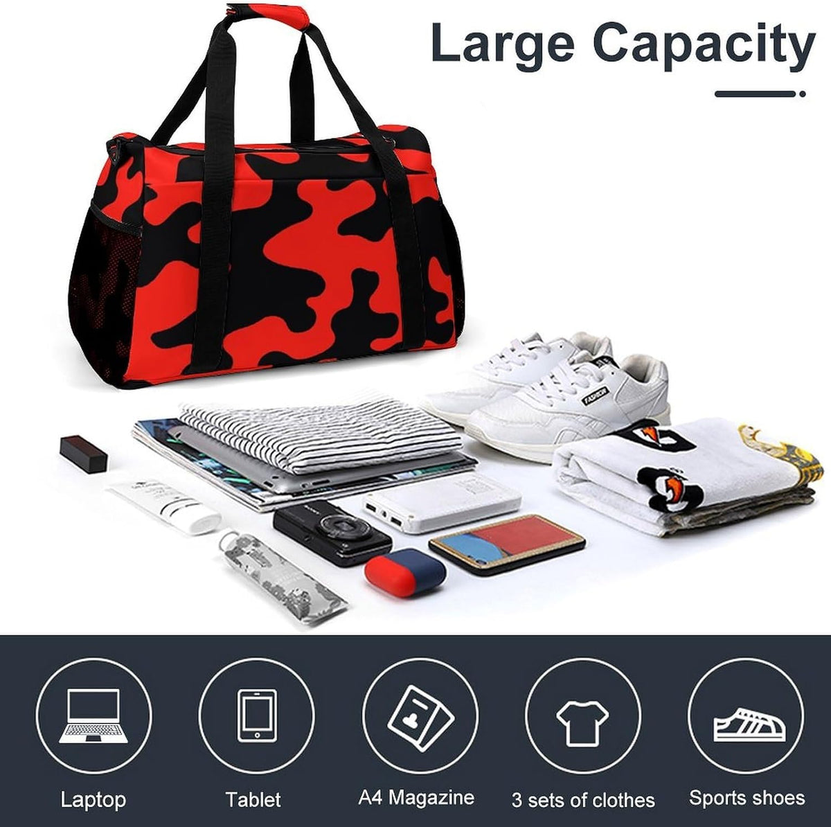 Foldable Weekender Travel Duffel Bag Lightweight Carry On Overnight Tote Bag for Women Sport Yoga