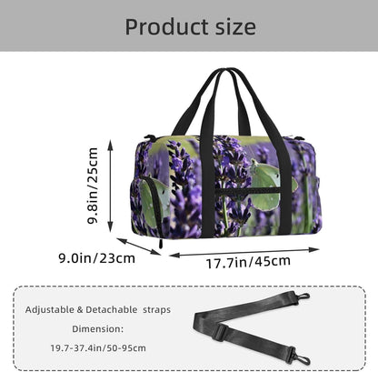 Lavender Butterfly Field Duffel Bag with Shoe Compartment-Sports Gym Weekender for Men Women, Waterproof Travel Tote with Wet Pocket for Dirty Shoes