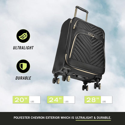REACTION Chelsea Chevron Quilted Luggage, Black, Underseater, 17-Inch Carry On