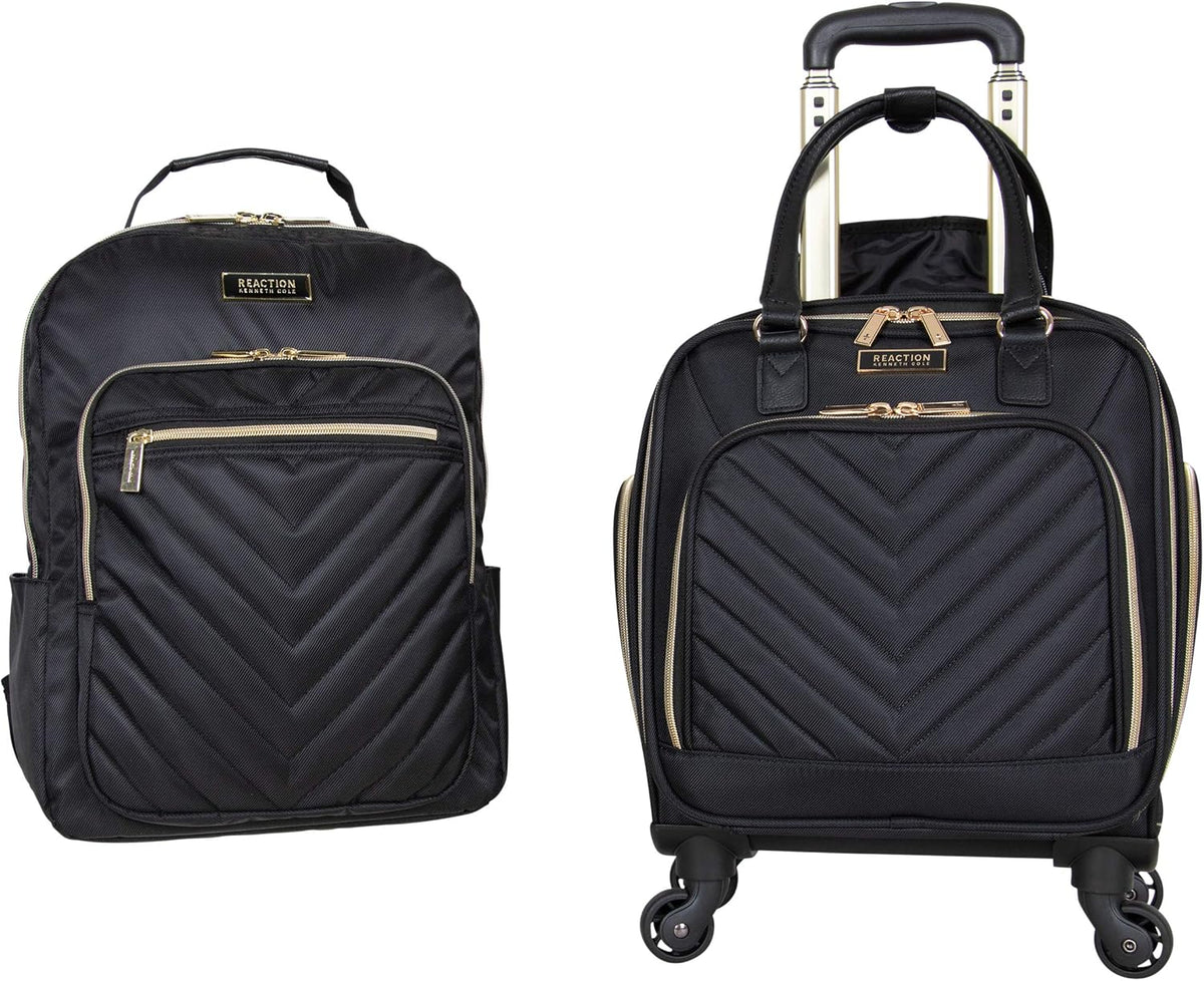 REACTION Chelsea Chevron Quilted Luggage, Black, Underseater, 17-Inch Carry On