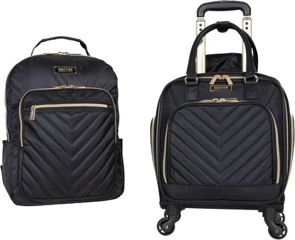REACTION Chelsea Chevron Quilted Luggage, Black, Underseater, 17-Inch Carry On