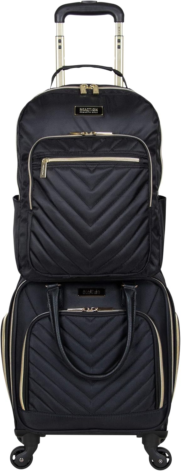 REACTION Chelsea Chevron Quilted Luggage, Black, Underseater, 17-Inch Carry On