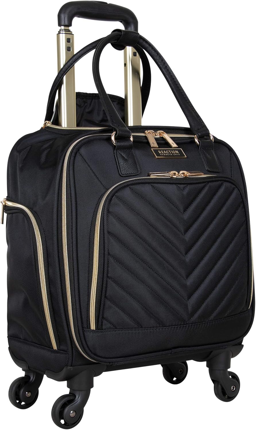 REACTION Chelsea Chevron Quilted Luggage, Black, Underseater, 17-Inch Carry On