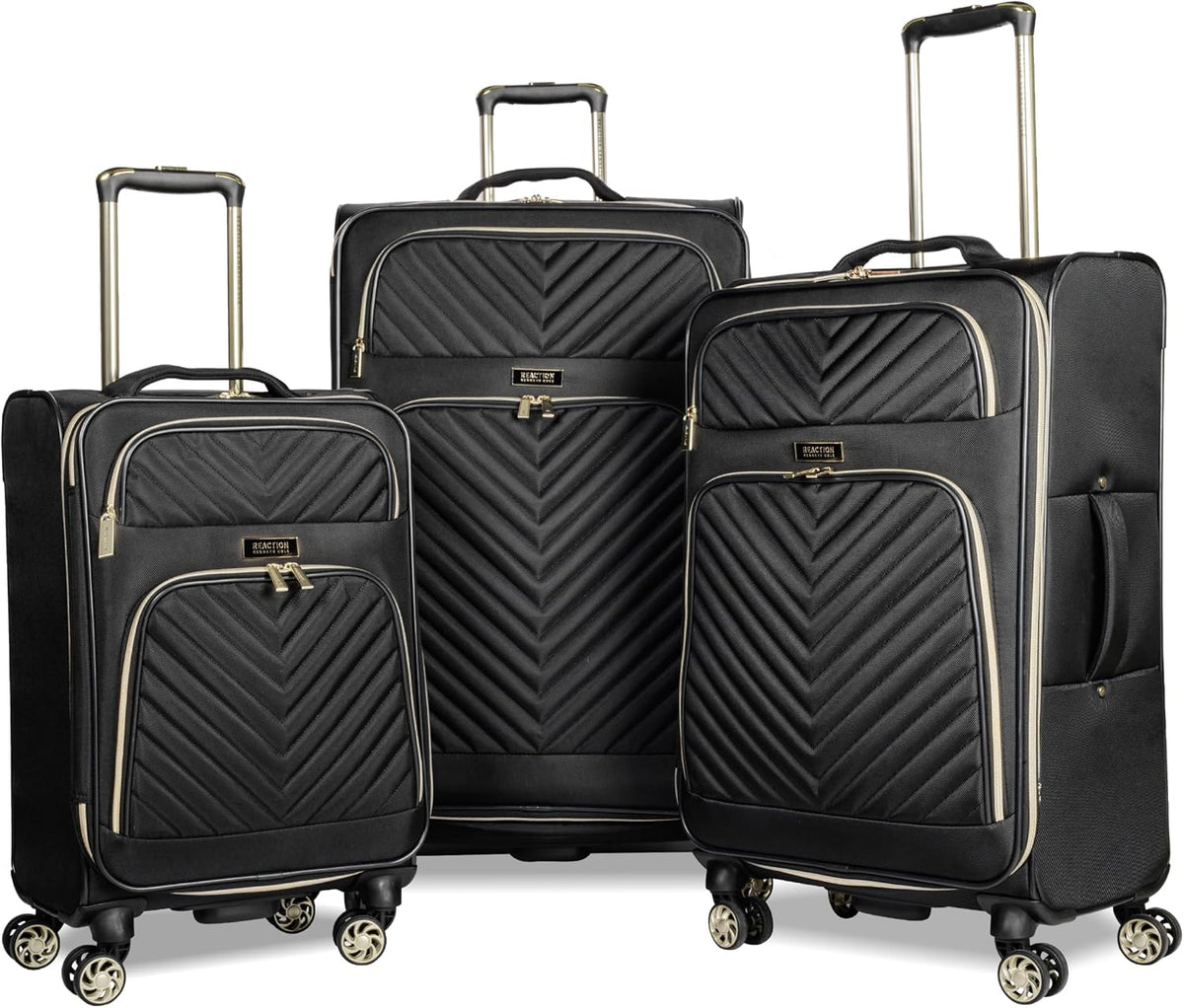 REACTION Chelsea Chevron Quilted Luggage, Black, Underseater, 17-Inch Carry On