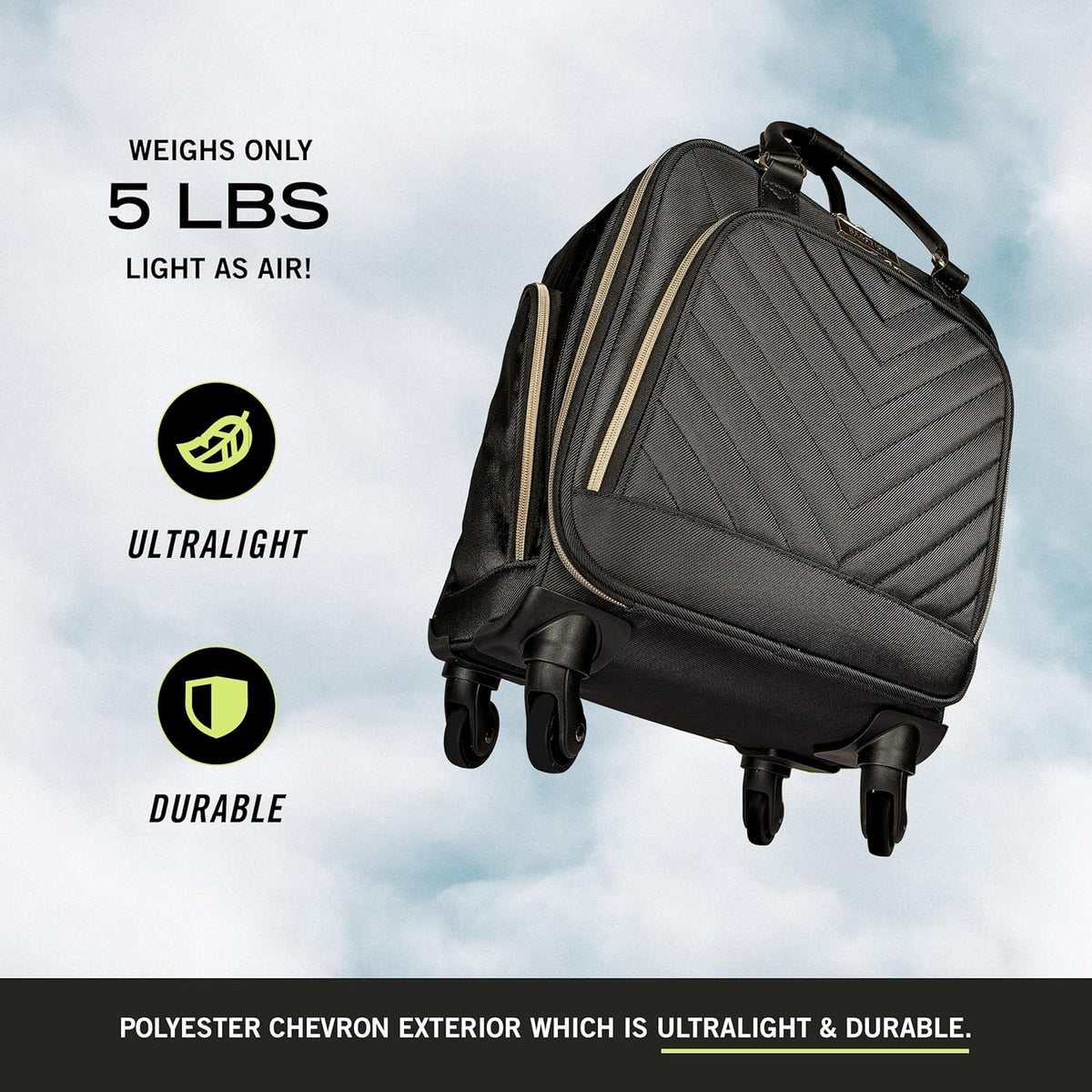 REACTION Chelsea Chevron Quilted Luggage, Black, Underseater, 17-Inch Carry On