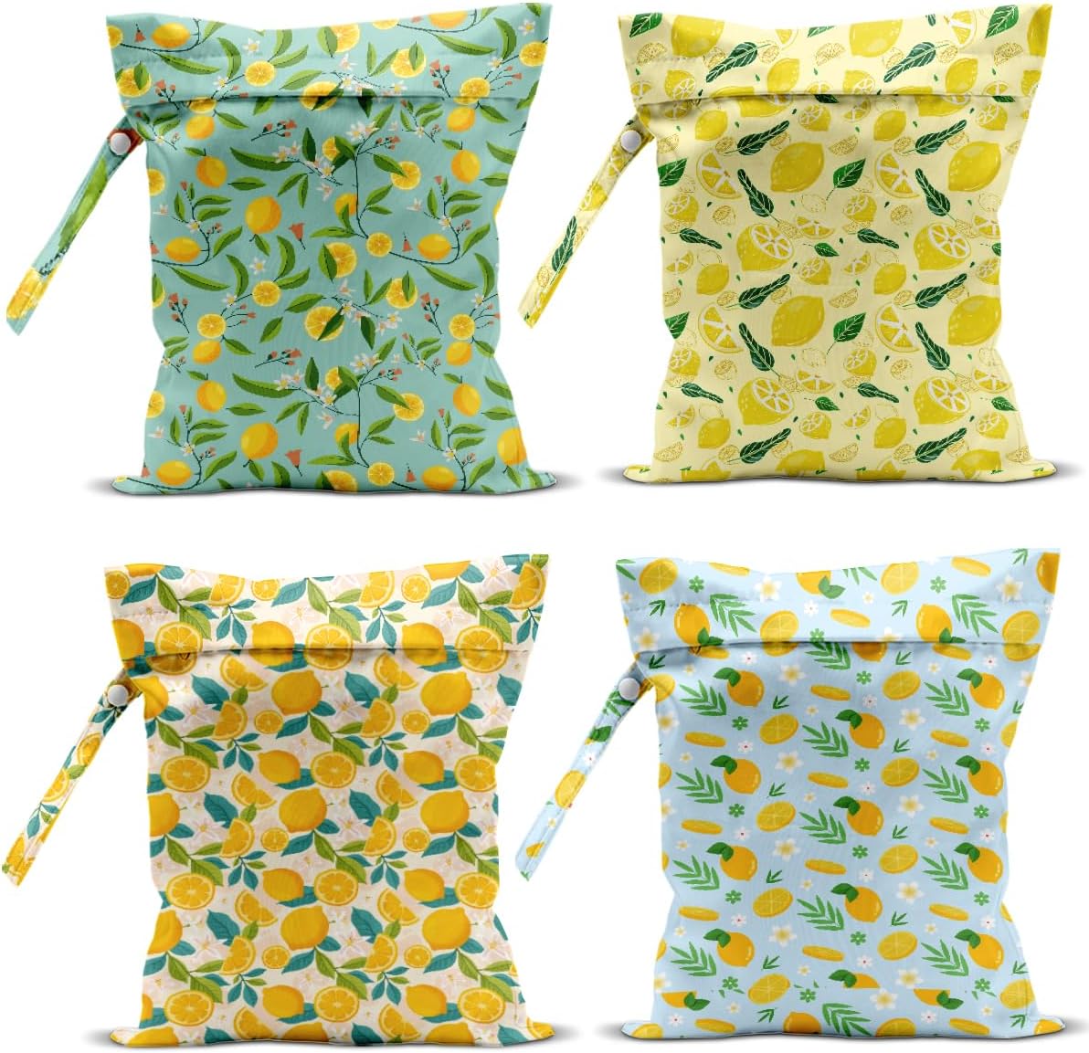 4 Pack Lemon Print Wet Dry Bags, Waterproof Summer Beach Travel Swimsuit Bags, Reusable Gym Toiletry Bags, Vacation Gifts for Friends