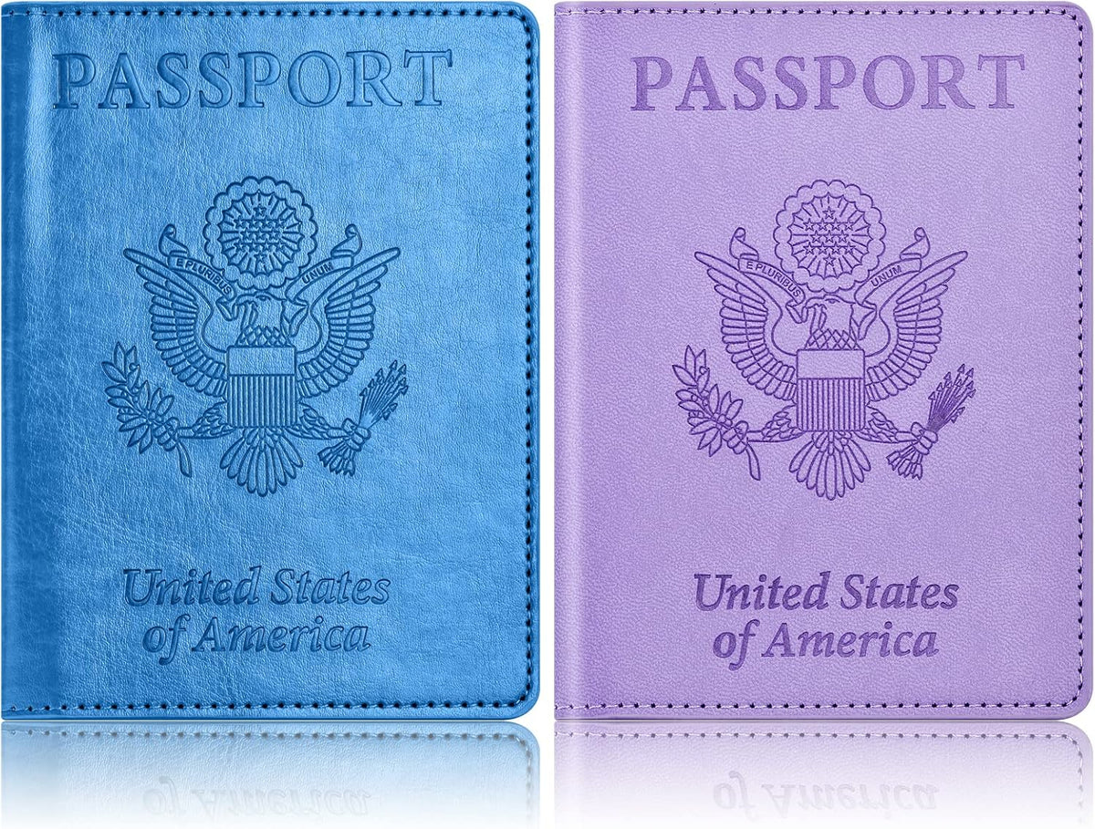Eoehro Passport Holder for Travel Essentials-2Pack, Passport Wallet Cover Case for Travel Must Haves Accessories,Passport Book Holders for Women and Men