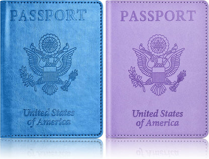 Eoehro Passport Holder for Travel Essentials-2Pack, Passport Wallet Cover Case for Travel Must Haves Accessories,Passport Book Holders for Women and Men