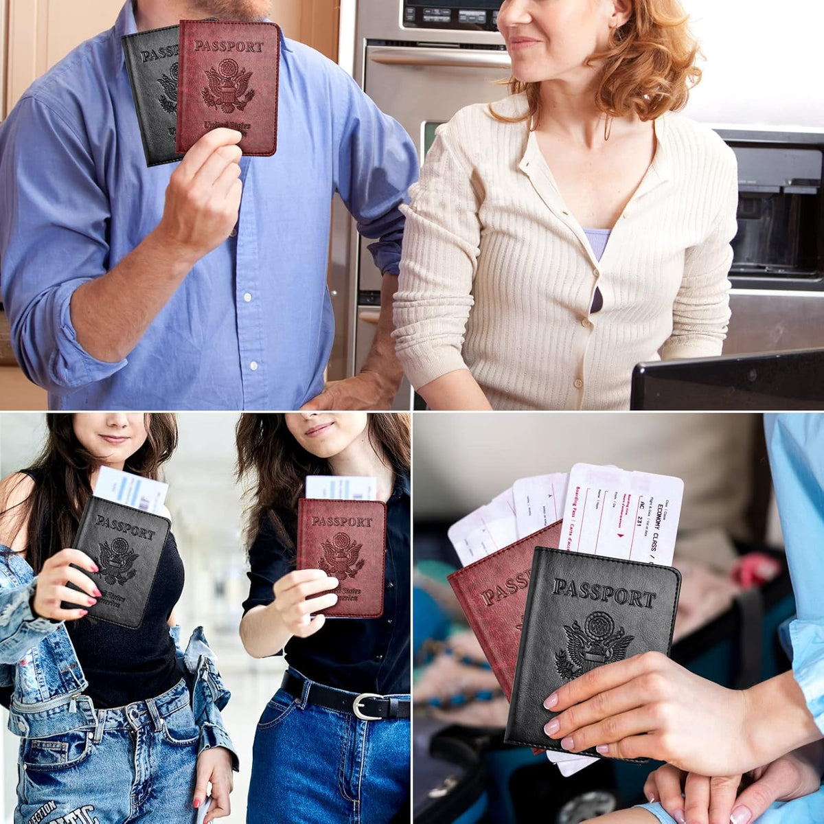 Eoehro Passport Holder for Travel Essentials-2Pack, Passport Wallet Cover Case for Travel Must Haves Accessories,Passport Book Holders for Women and Men