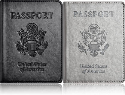 Eoehro Passport Holder for Travel Essentials-2Pack, Passport Wallet Cover Case for Travel Must Haves Accessories,Passport Book Holders for Women and Men
