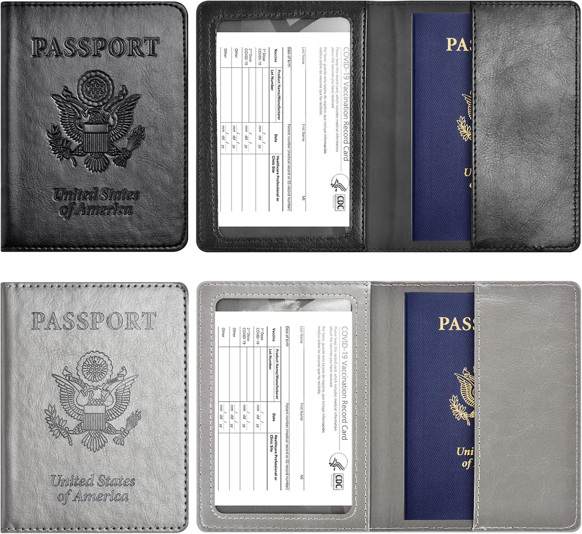 Eoehro Passport Holder for Travel Essentials-2Pack, Passport Wallet Cover Case for Travel Must Haves Accessories,Passport Book Holders for Women and Men