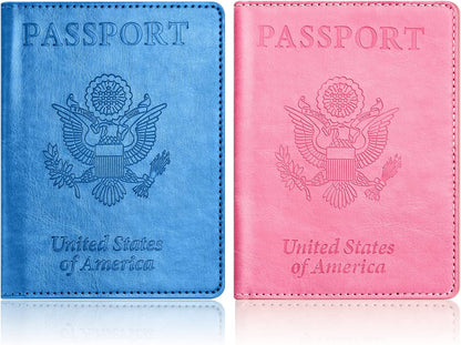 Eoehro Passport Holder for Travel Essentials-2Pack, Passport Wallet Cover Case for Travel Must Haves Accessories,Passport Book Holders for Women and Men