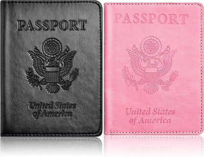 Eoehro Passport Holder for Travel Essentials-2Pack, Passport Wallet Cover Case for Travel Must Haves Accessories,Passport Book Holders for Women and Men