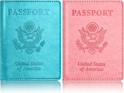 Eoehro Passport Holder for Travel Essentials-2Pack, Passport Wallet Cover Case for Travel Must Haves Accessories,Passport Book Holders for Women and Men
