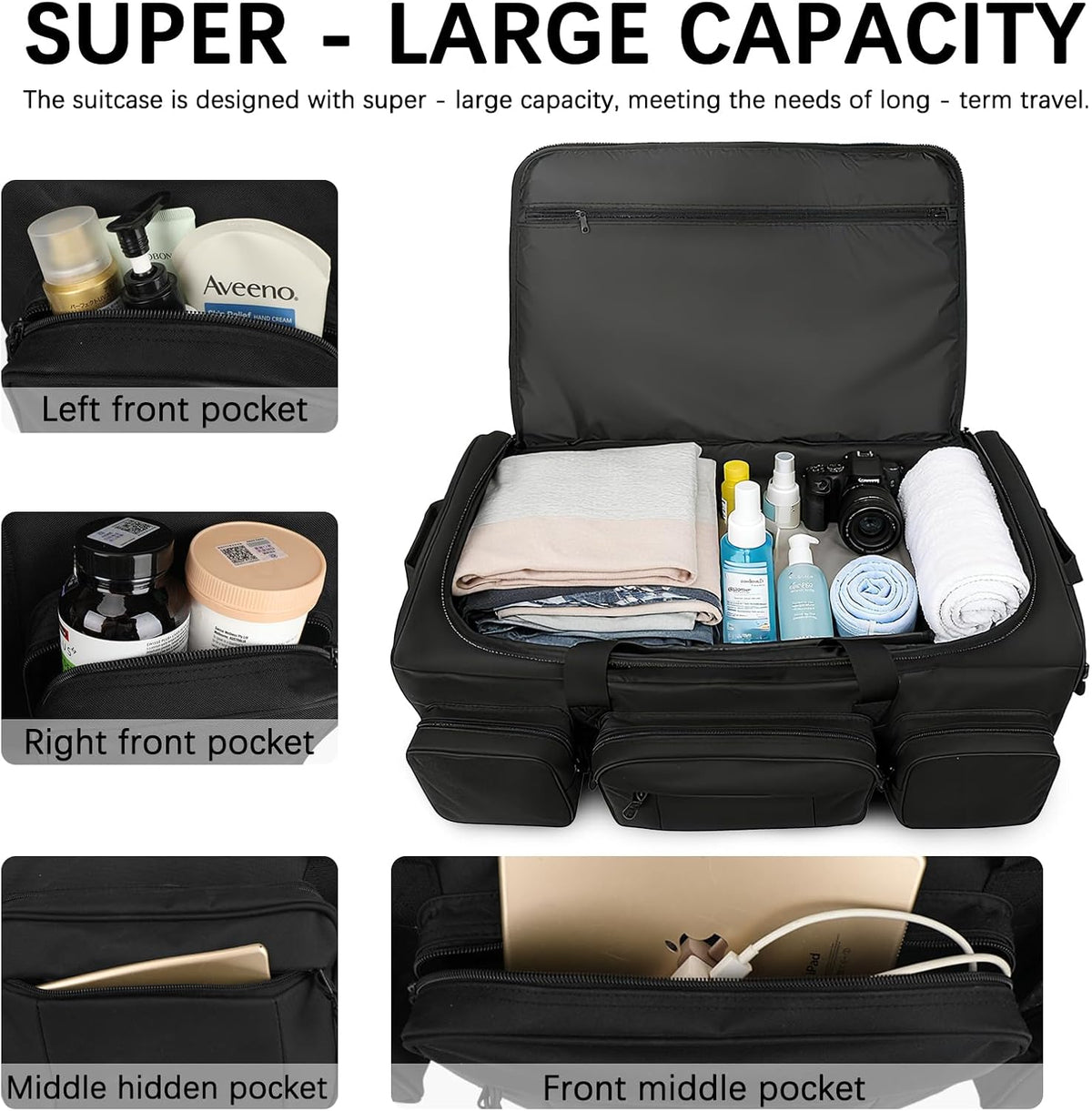 120L 3 Wheel Tactical Rolling Duffle Bag, Heavy Duty Military Deployment Luggage, 900D Waterproof Duffel for Camping Travel Outdoor Sports