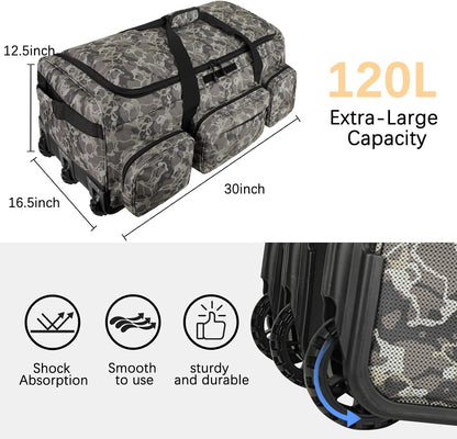 120L 3 Wheel Tactical Rolling Duffle Bag, Heavy Duty Military Deployment Luggage, 900D Waterproof Duffel for Camping Travel Outdoor Sports