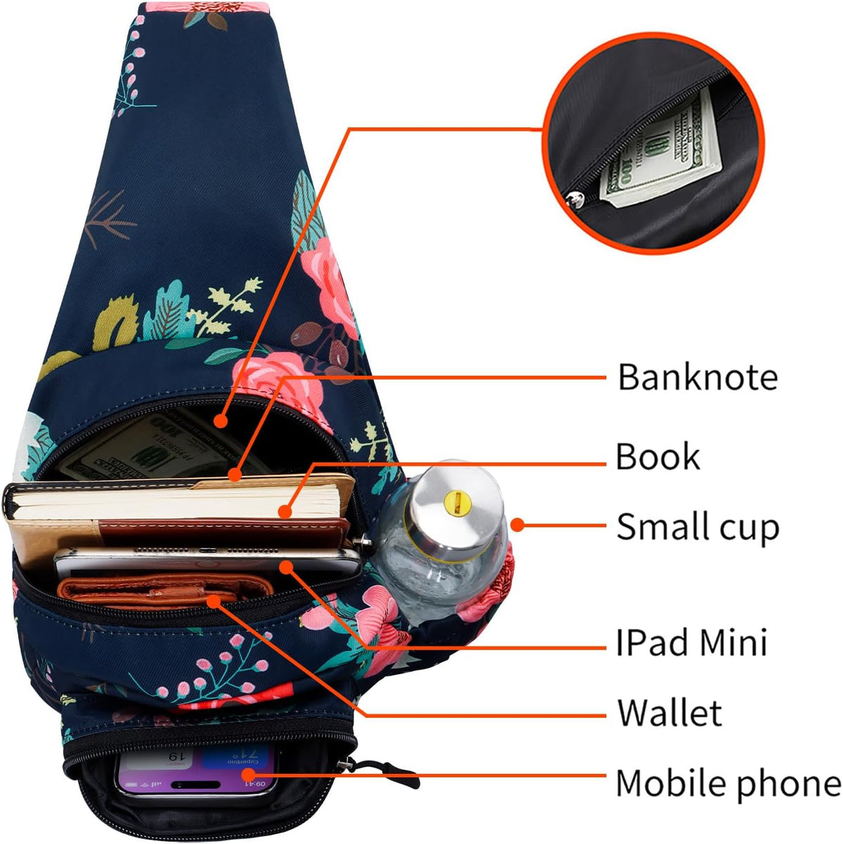 Small Sling Bag for Women Crossbody Backpack Hiking Travel Daypack Chest Bag Lightweight Shoulder Bag