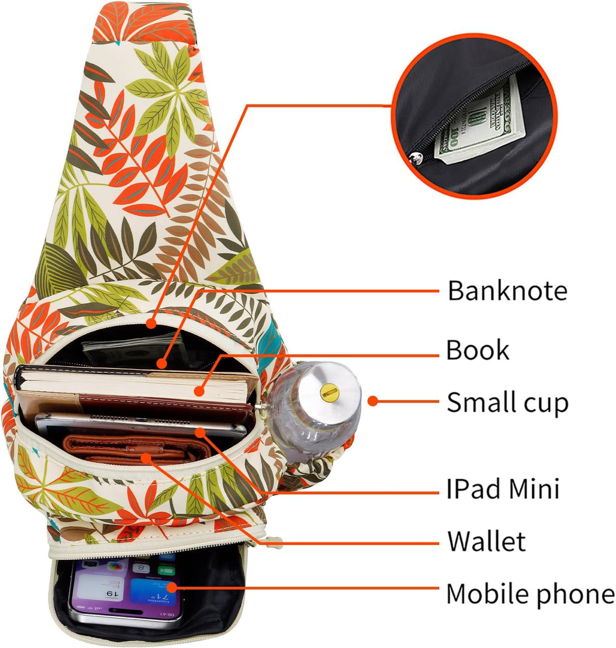 Small Sling Bag for Women Crossbody Backpack Hiking Travel Daypack Chest Bag Lightweight Shoulder Bag