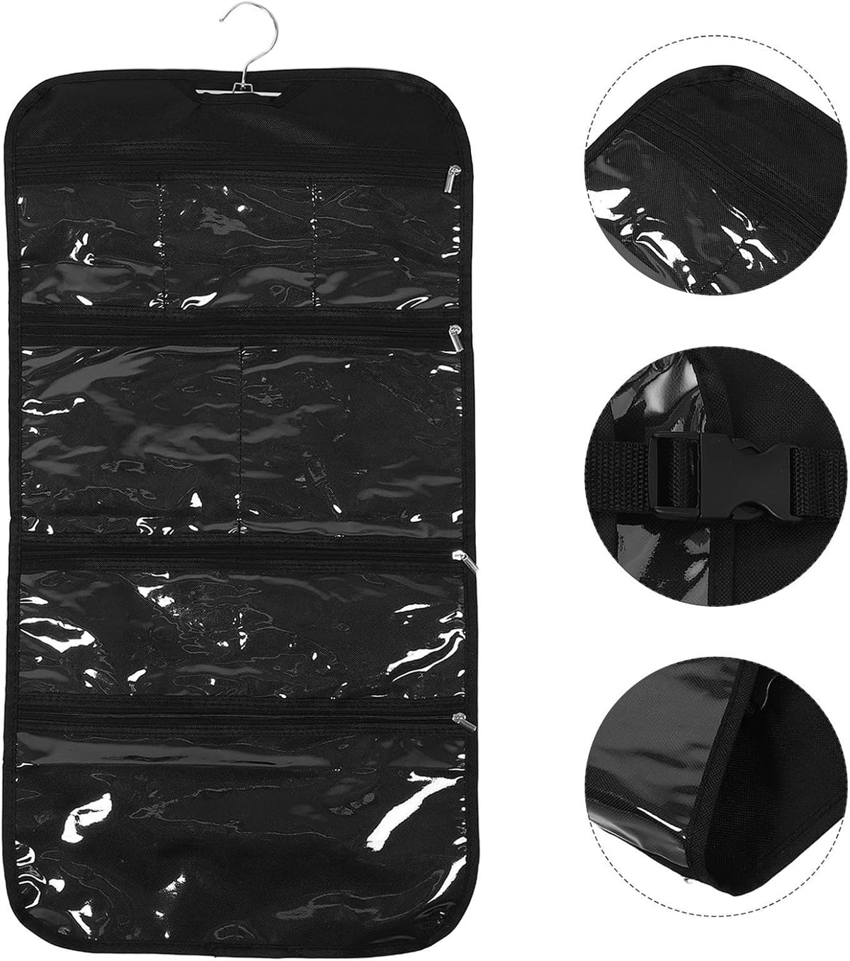 ERINGOGO Foldable Travel Jewelry Organizer Bag with Multi Pockets Lightweight Oxford Cloth Roll Storage Case for Rings and Bracelets, for Cosmetics Pouch or Backpack Side Pocket