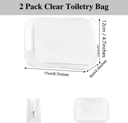 2 Pack Travel Toiletry Bag, TSA Approved Toiletry Bag Clear Makeup Bag Quart Size Portable Cosmetic Bags Carry on Travel Accessories Bag for Women Men - Clear