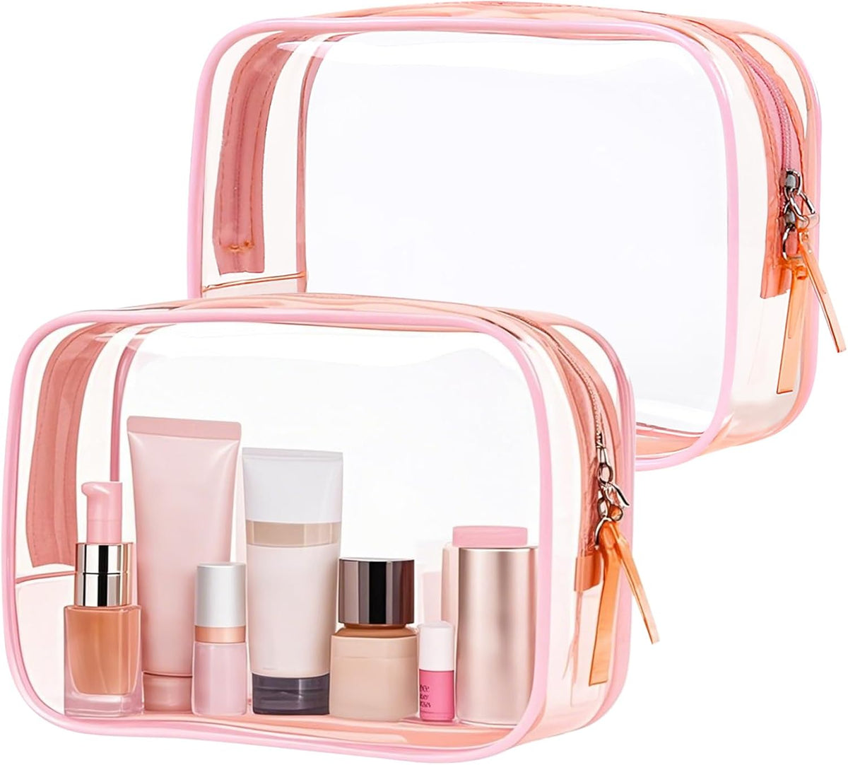 2 Pack Travel Toiletry Bag, TSA Approved Toiletry Bag Clear Makeup Bag Quart Size Portable Cosmetic Bags Carry on Travel Accessories Bag for Women Men - Clear