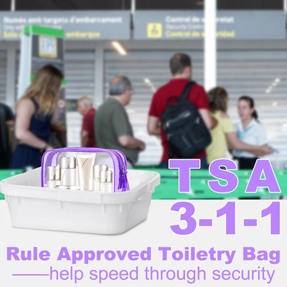 2 Pack Travel Toiletry Bag, TSA Approved Toiletry Bag Clear Makeup Bag Quart Size Portable Cosmetic Bags Carry on Travel Accessories Bag for Women Men - Clear