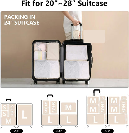 Packing cubes for Travel, Luggage Organizer Bags 6 Set Packing Cubes for Suitcases Travel Essentials for Carry on Mesh Suitcase Organizer with Shoe Bag (pink)