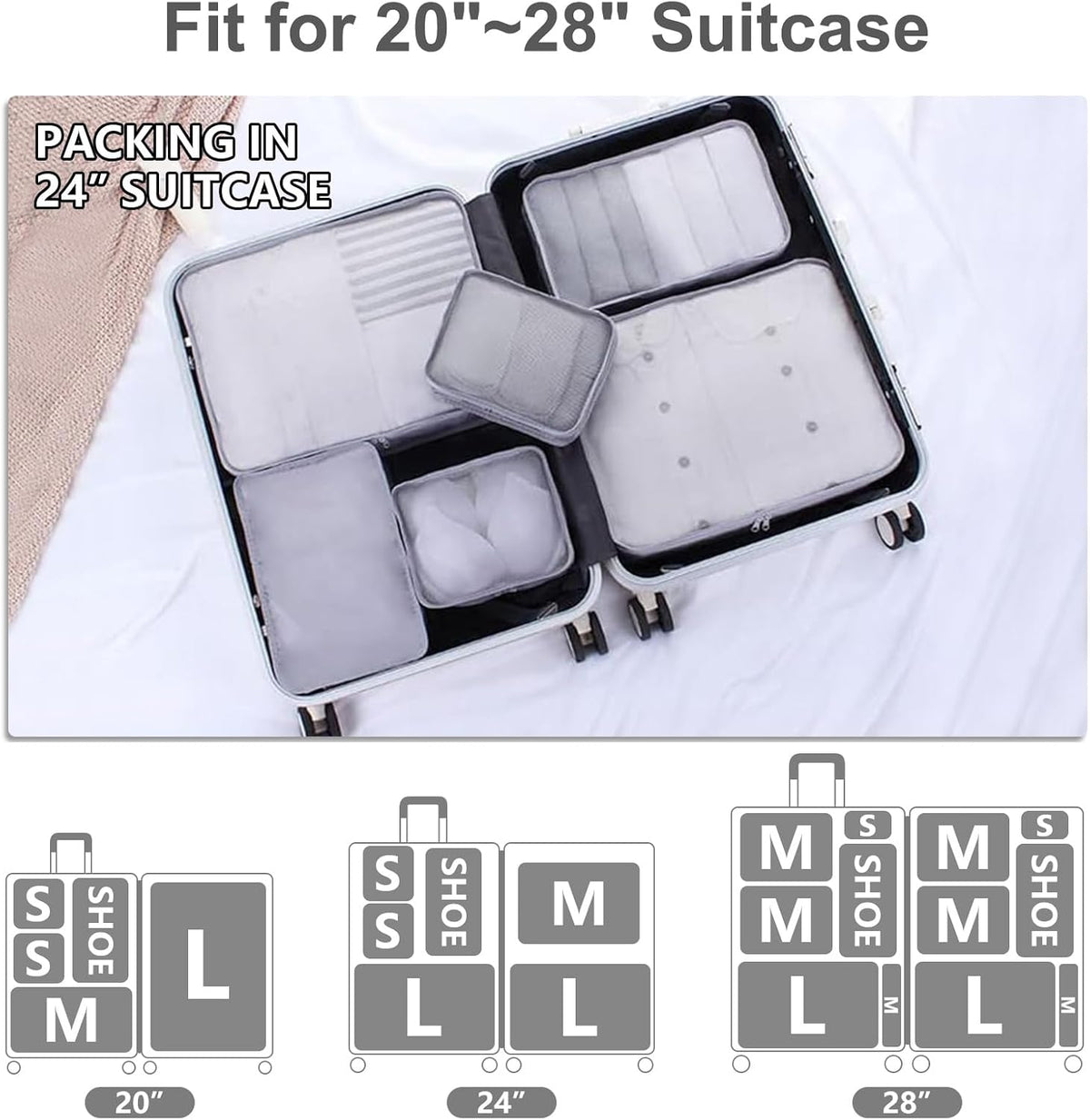 Packing cubes for Travel, Luggage Organizer Bags 6 Set Packing Cubes for Suitcases Travel Essentials for Carry on Mesh Suitcase Organizer with Shoe Bag (pink)