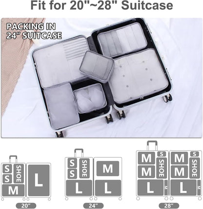 Packing cubes for Travel, Luggage Organizer Bags 6 Set Packing Cubes for Suitcases Travel Essentials for Carry on Mesh Suitcase Organizer with Shoe Bag (pink)