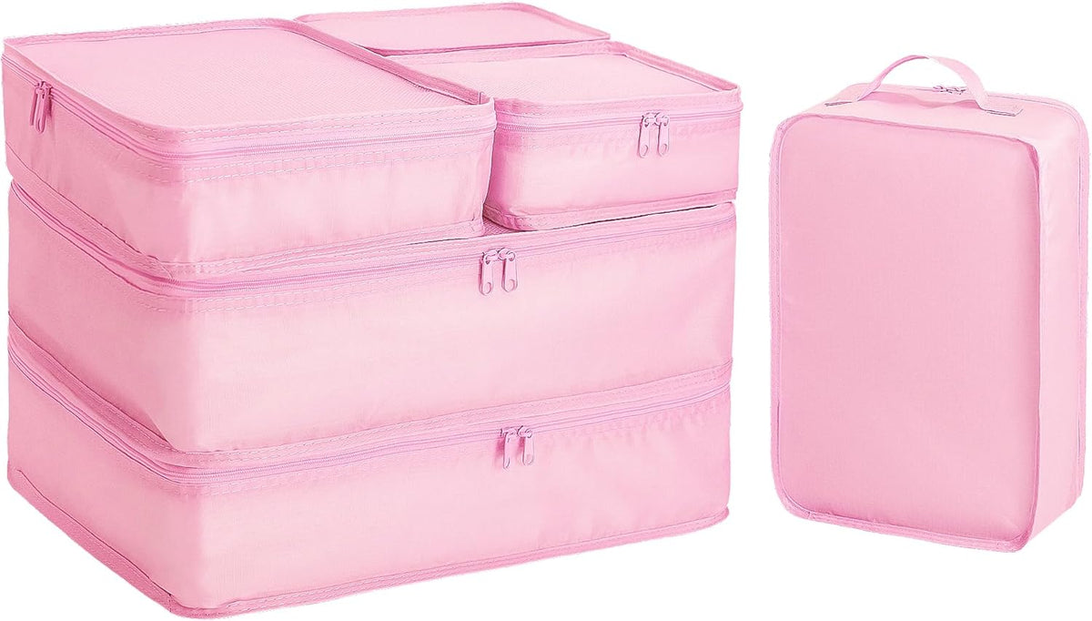 Packing cubes for Travel, Luggage Organizer Bags 6 Set Packing Cubes for Suitcases Travel Essentials for Carry on Mesh Suitcase Organizer with Shoe Bag (pink)