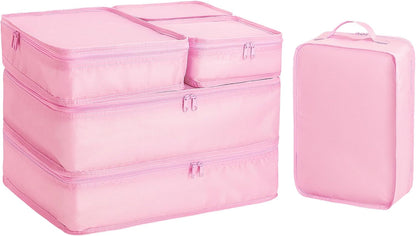 Packing cubes for Travel, Luggage Organizer Bags 6 Set Packing Cubes for Suitcases Travel Essentials for Carry on Mesh Suitcase Organizer with Shoe Bag (pink)