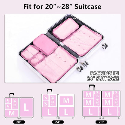 Packing cubes for Travel, Luggage Organizer Bags 6 Set Packing Cubes for Suitcases Travel Essentials for Carry on Mesh Suitcase Organizer with Shoe Bag (pink)