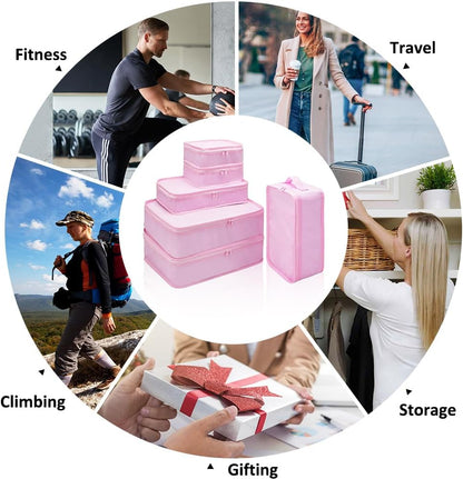 Packing cubes for Travel, Luggage Organizer Bags 6 Set Packing Cubes for Suitcases Travel Essentials for Carry on Mesh Suitcase Organizer with Shoe Bag (pink)