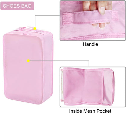 Packing cubes for Travel, Luggage Organizer Bags 6 Set Packing Cubes for Suitcases Travel Essentials for Carry on Mesh Suitcase Organizer with Shoe Bag (pink)