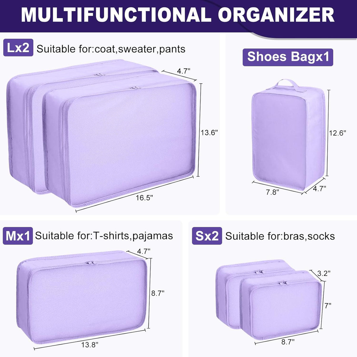 Packing cubes for Travel, Luggage Organizer Bags 6 Set Packing Cubes for Suitcases Travel Essentials for Carry on Mesh Suitcase Organizer with Shoe Bag (pink)