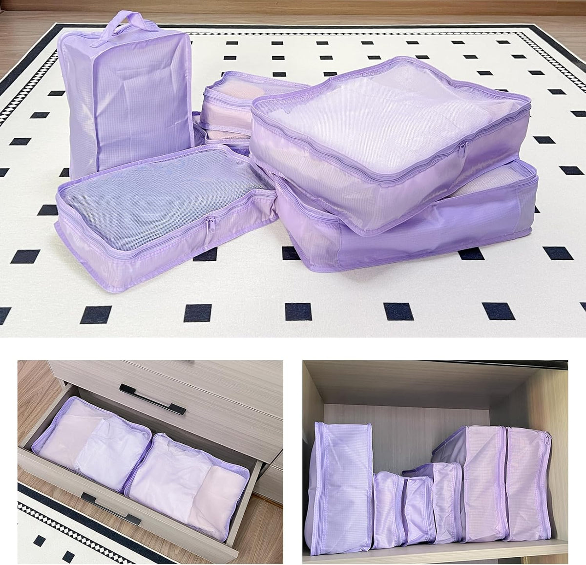 Packing cubes for Travel, Luggage Organizer Bags 6 Set Packing Cubes for Suitcases Travel Essentials for Carry on Mesh Suitcase Organizer with Shoe Bag (pink)