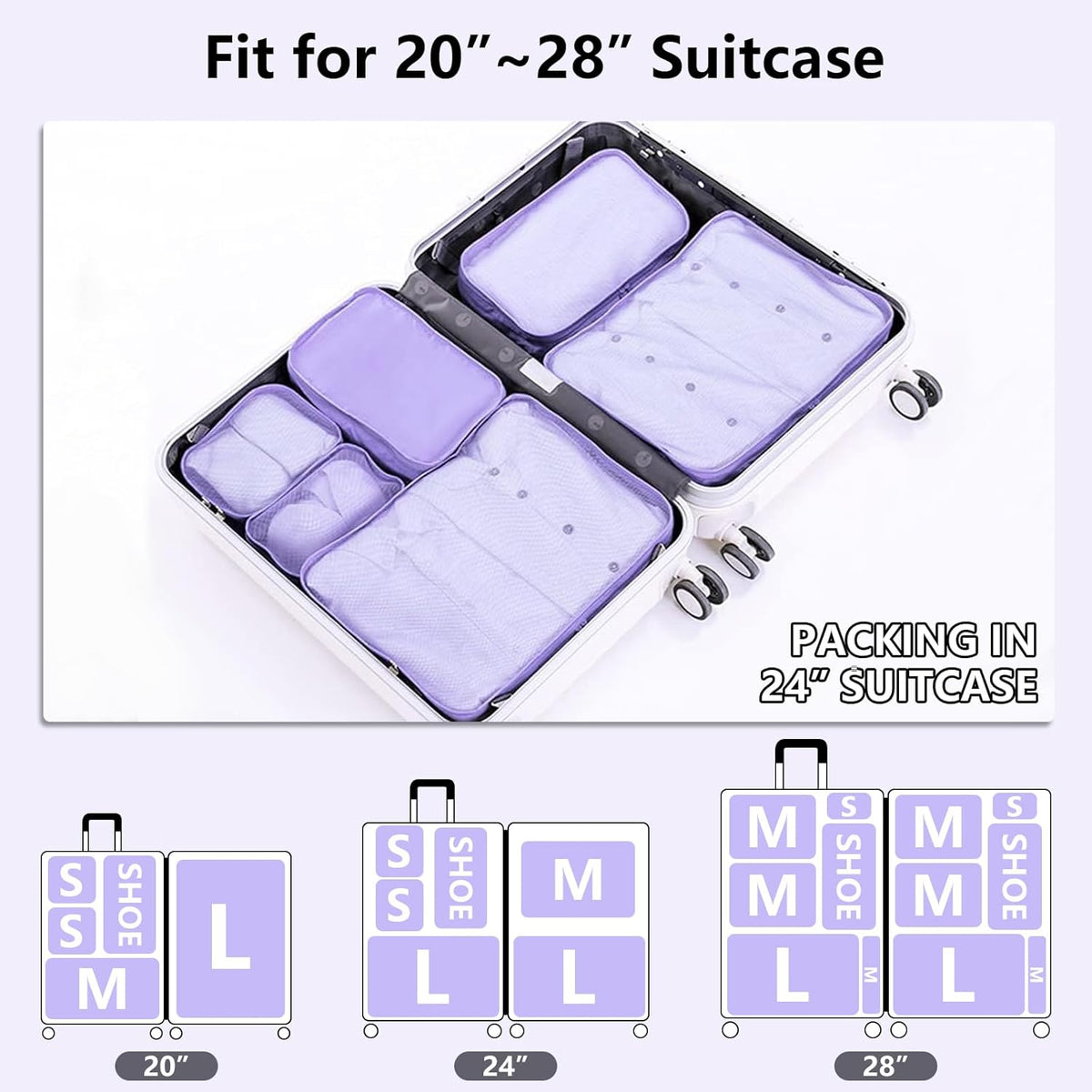 Packing cubes for Travel, Luggage Organizer Bags 6 Set Packing Cubes for Suitcases Travel Essentials for Carry on Mesh Suitcase Organizer with Shoe Bag (pink)