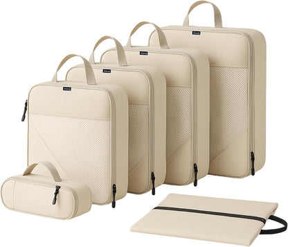 Set of 6 Packing Cubes for Travel | 40% Space Saving Cube Storage Organizer | Compression Packing Cubes with Zippers | Travel Bags Organizer for Luggage & Carry-On (Black)