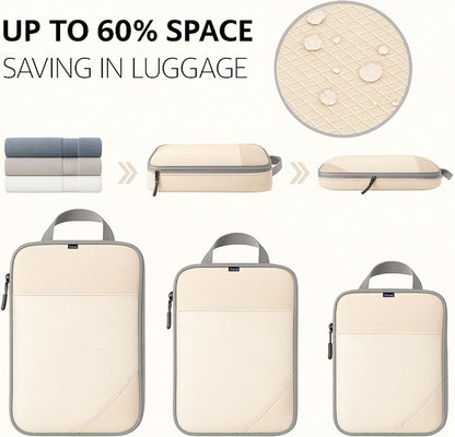 Set of 6 Packing Cubes for Travel | 40% Space Saving Cube Storage Organizer | Compression Packing Cubes with Zippers | Travel Bags Organizer for Luggage & Carry-On (Black)