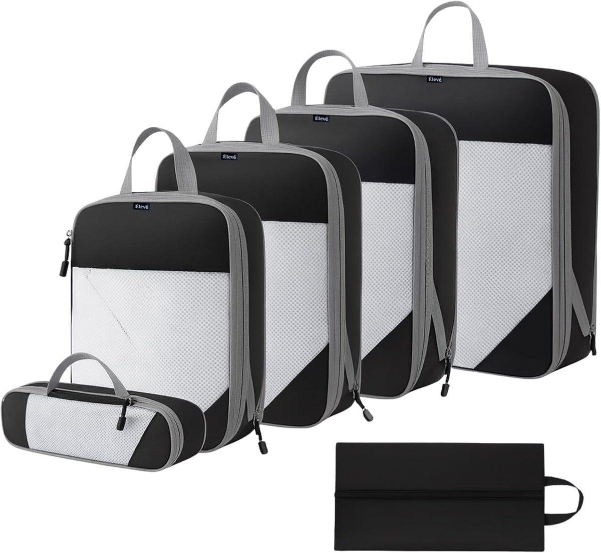 Set of 6 Packing Cubes for Travel | 40% Space Saving Cube Storage Organizer | Compression Packing Cubes with Zippers | Travel Bags Organizer for Luggage & Carry-On (Black)