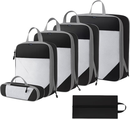 Set of 6 Packing Cubes for Travel | 40% Space Saving Cube Storage Organizer | Compression Packing Cubes with Zippers | Travel Bags Organizer for Luggage & Carry-On (Black)