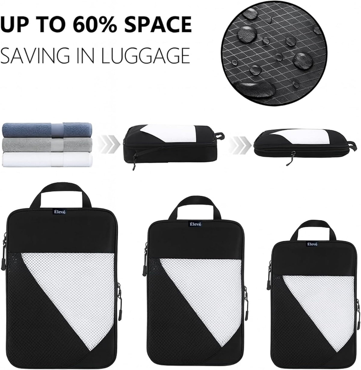 Set of 6 Packing Cubes for Travel | 40% Space Saving Cube Storage Organizer | Compression Packing Cubes with Zippers | Travel Bags Organizer for Luggage & Carry-On (Black)